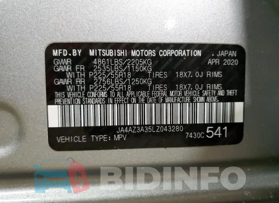 JA4AZ3A35LZ043280 Photo# 13