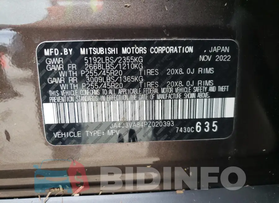 JA4J3VA84PZ020393 Photo# 13