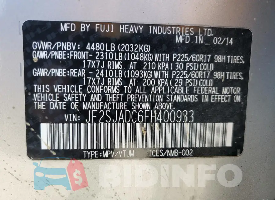 JF2SJADC6FH400933 Photo# 12