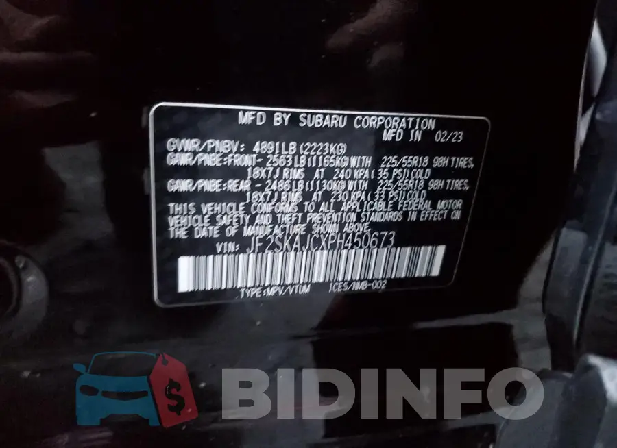 JF2SKAJCXPH450673 Photo# 12