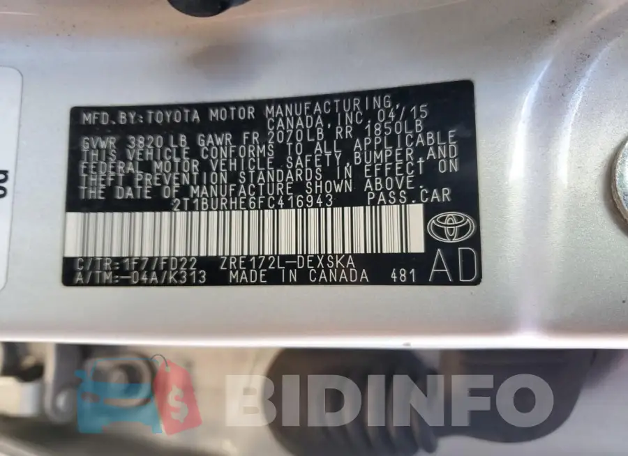 2T1BURHE6FC416943 Photo# 12