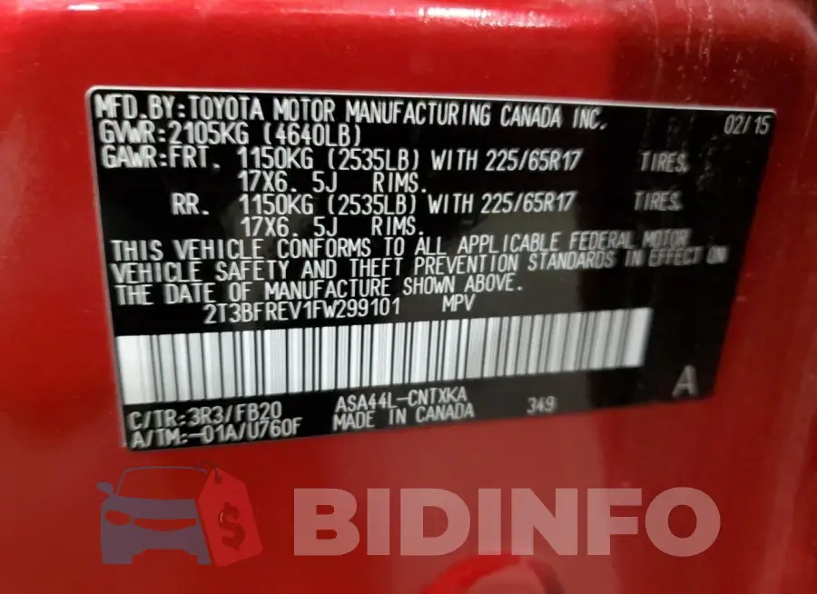2T3BFREV1FW299101 Photo# 14