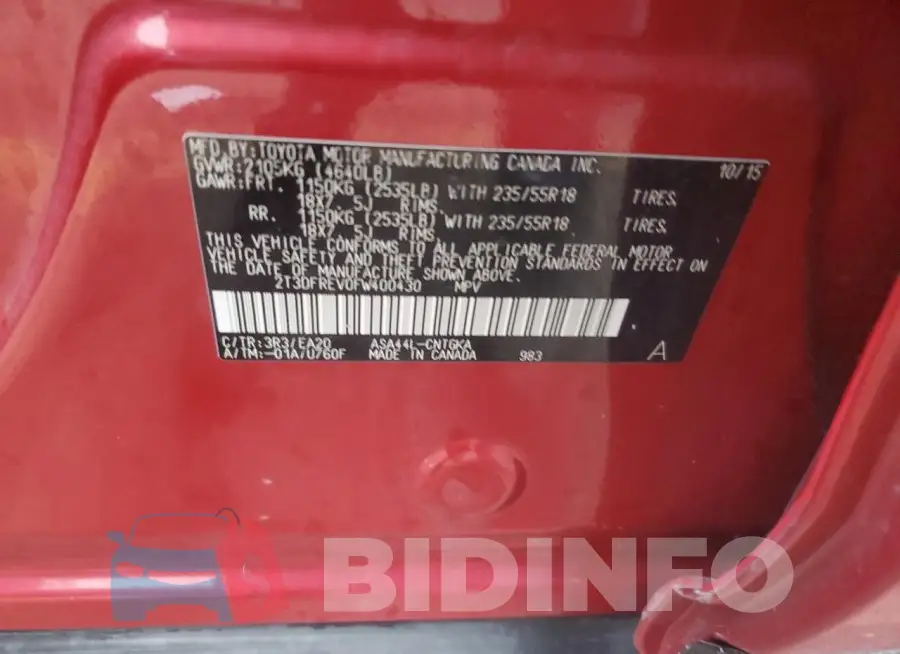 2T3DFREV0FW400430 Photo# 12