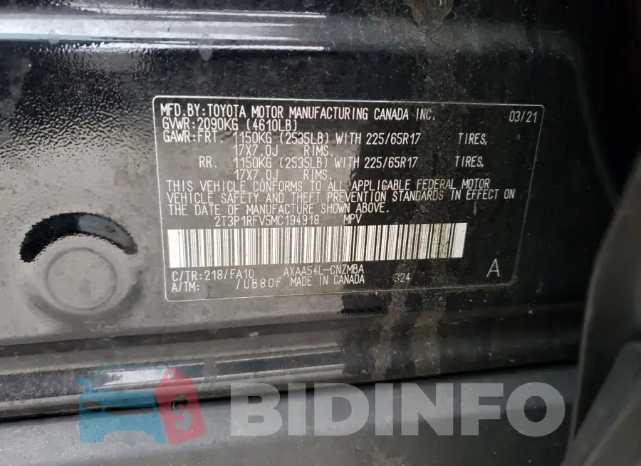 2T3P1RFV5MC194918 Photo# 12