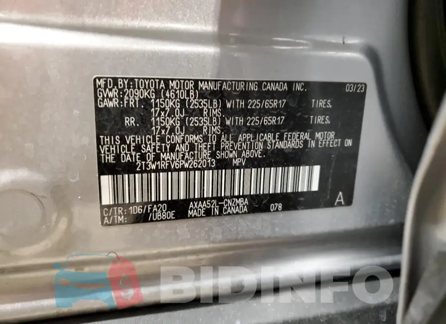 2T3W1RFV6PW262013 Photo# 13