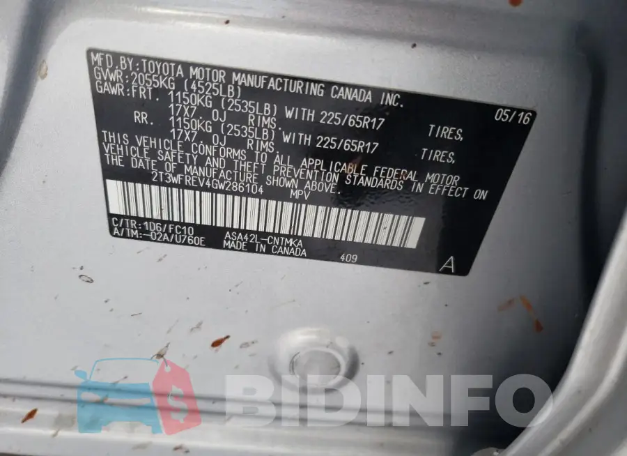 2T3WFREV4GW286104 Photo# 13