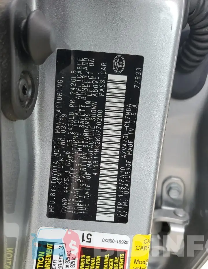 4T1B11HK2KU770208 Photo# 12