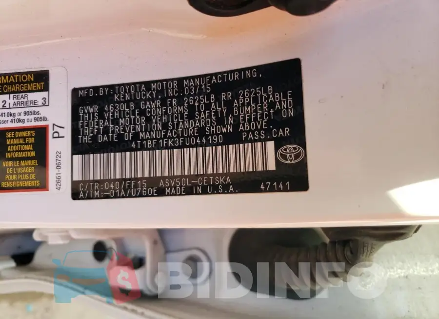 4T1BF1FK3FU044190 Photo# 12