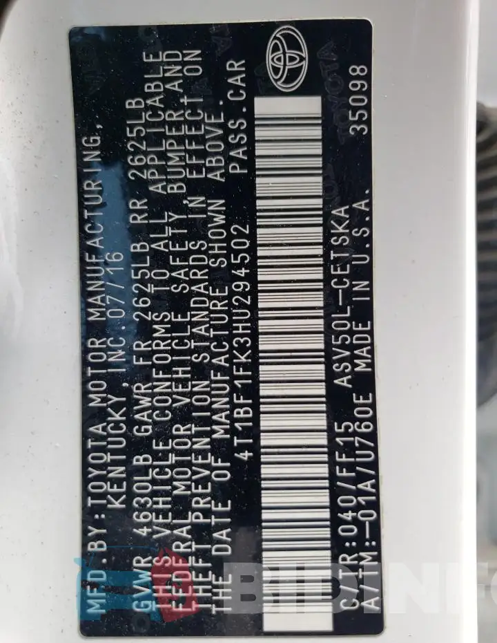 4T1BF1FK3HU294502 Photo# 12