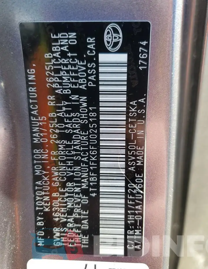4T1BF1FK6FU025181 Photo# 13