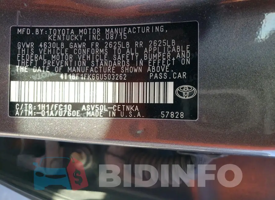 4T1BF1FK6GU503262 Photo# 12
