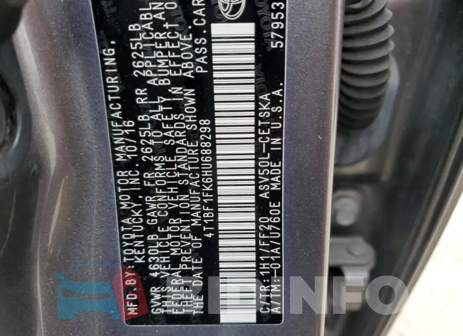 4T1BF1FK6HU688298 Photo# 13