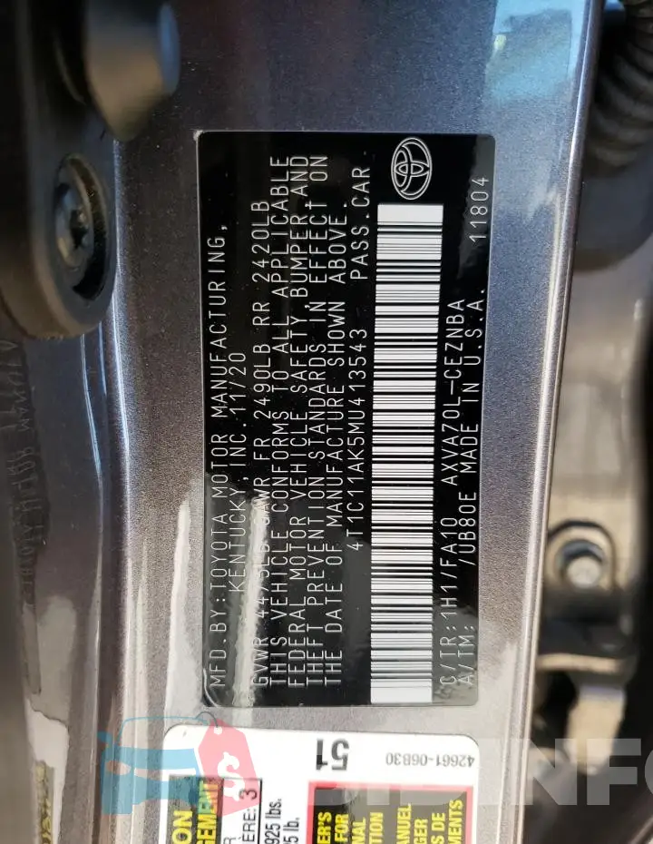 4T1C11AK5MU413543 Photo# 13