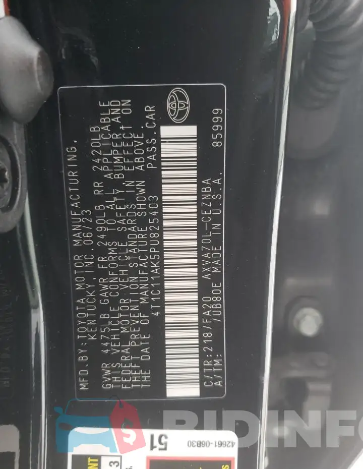 4T1C11AK5PU825403 Photo# 13
