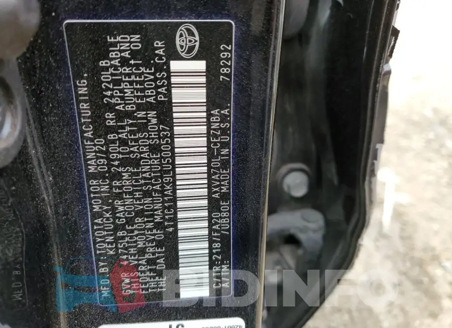 4T1C11AK9LU500537 Photo# 12