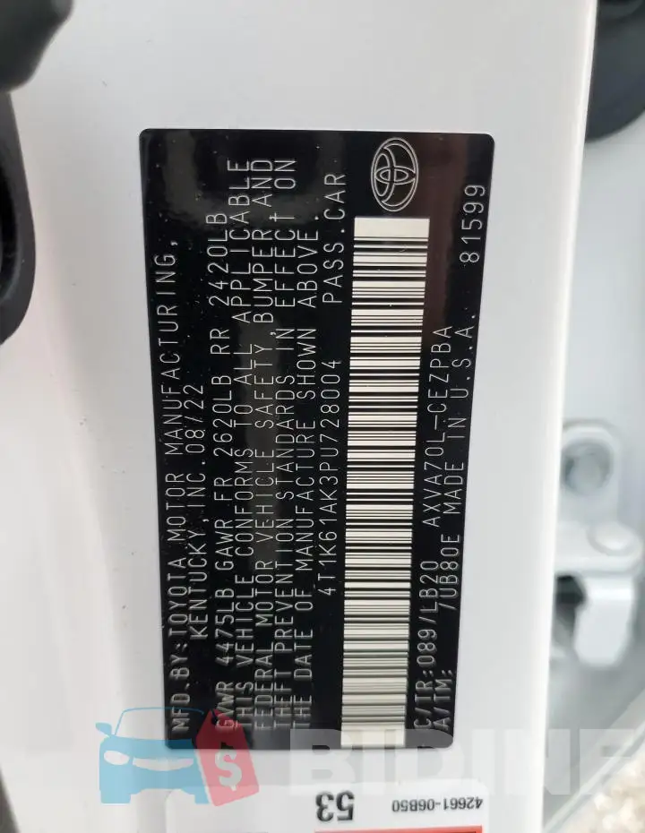 4T1K61AK3PU728004 Photo# 12
