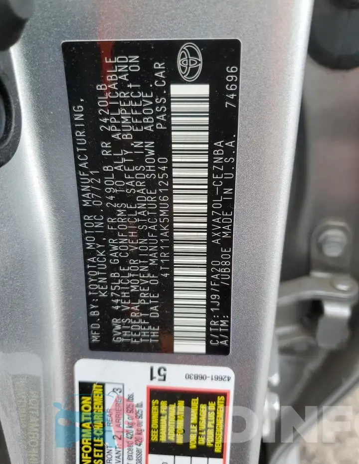 4T1R11AK5MU612540 Photo# 13
