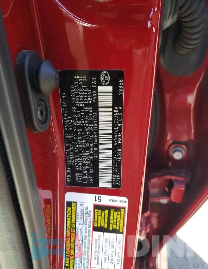 4T1R11AK6MU481702 Photo# 12