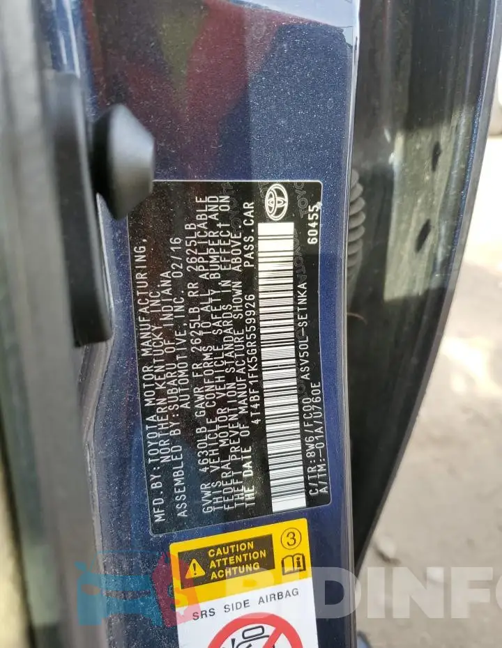 4T4BF1FK5GR559926 Photo# 12