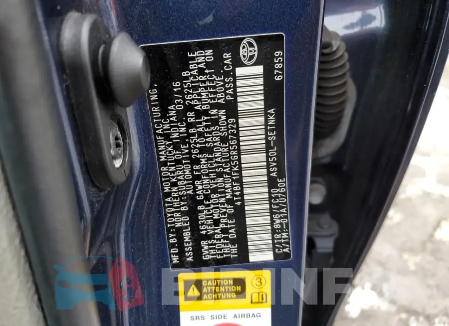 4T4BF1FK5GR567329 Photo# 12