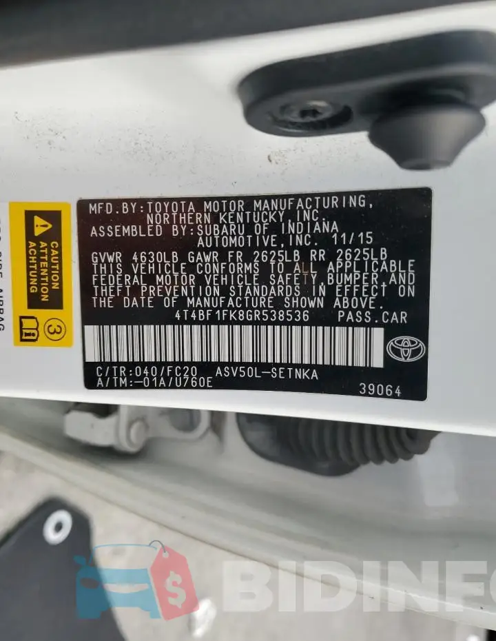 4T4BF1FK8GR538536 Photo# 13