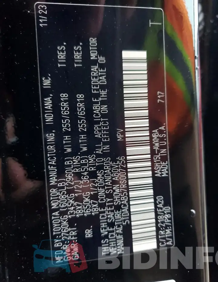 5TDACAB57RS007256 Photo# 12