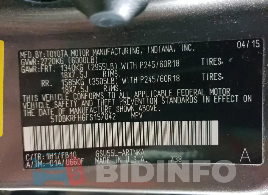 5TDBKRFH6FS157042 Photo# 13