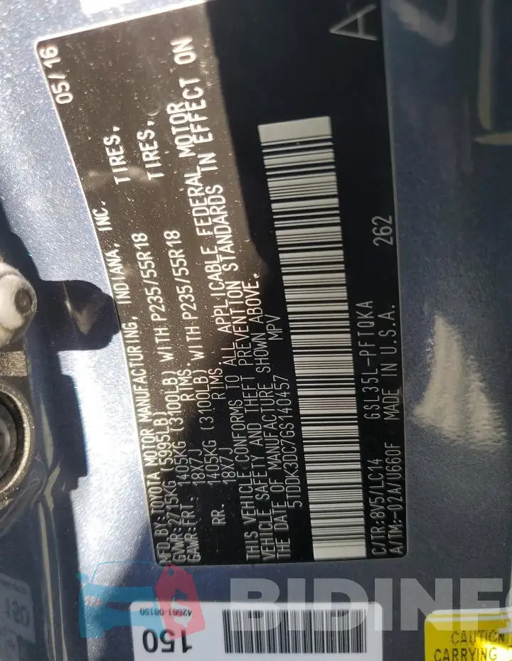 5TDDK3DC7GS140457 Photo# 14