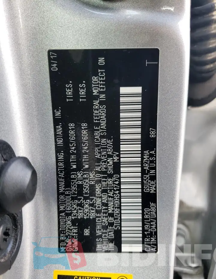5TDJZRFHXHS417470 Photo# 13