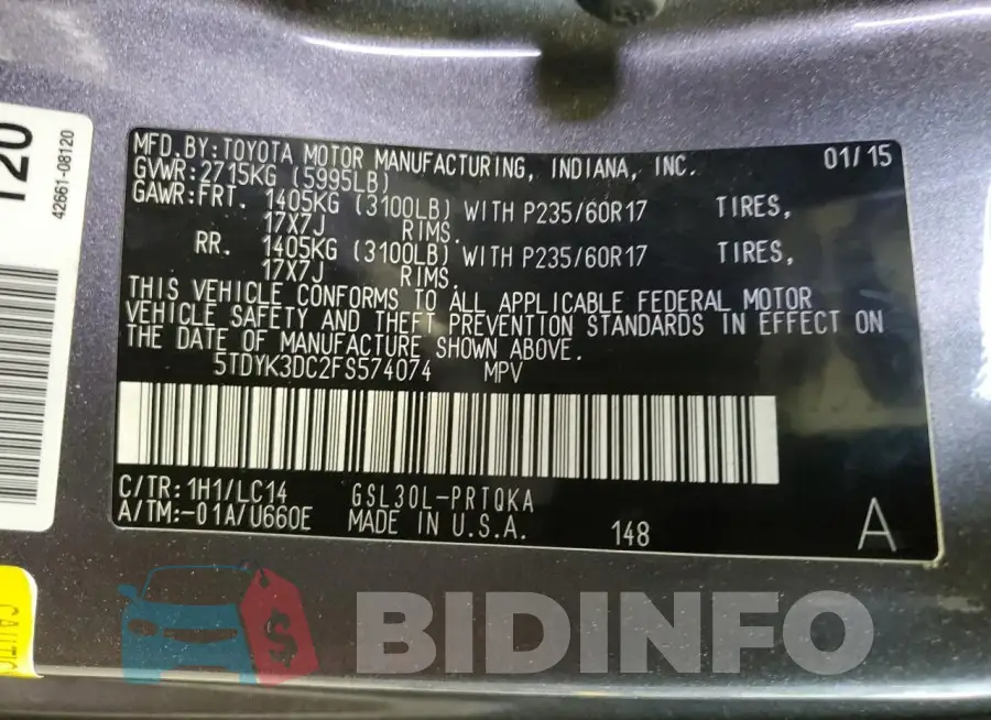 5TDYK3DC2FS574074 Photo# 13