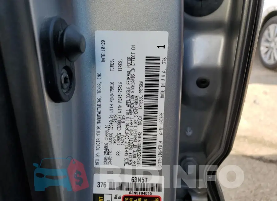 5TFAX5GN9MX191042 Photo# 12