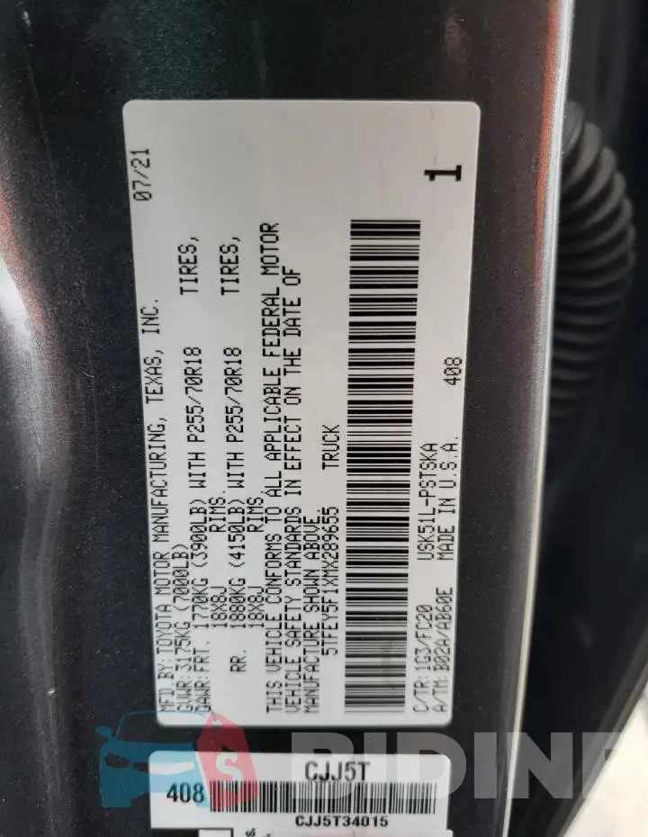 5TFEY5F1XMX289655 Photo# 13
