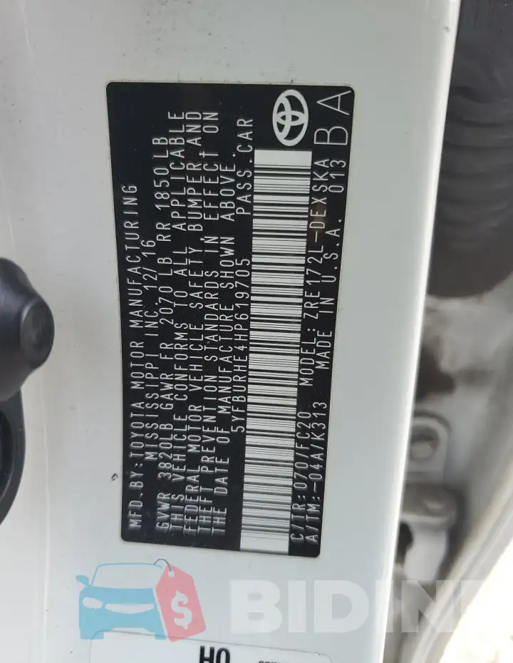 5YFBURHE4HP619705 Photo# 12
