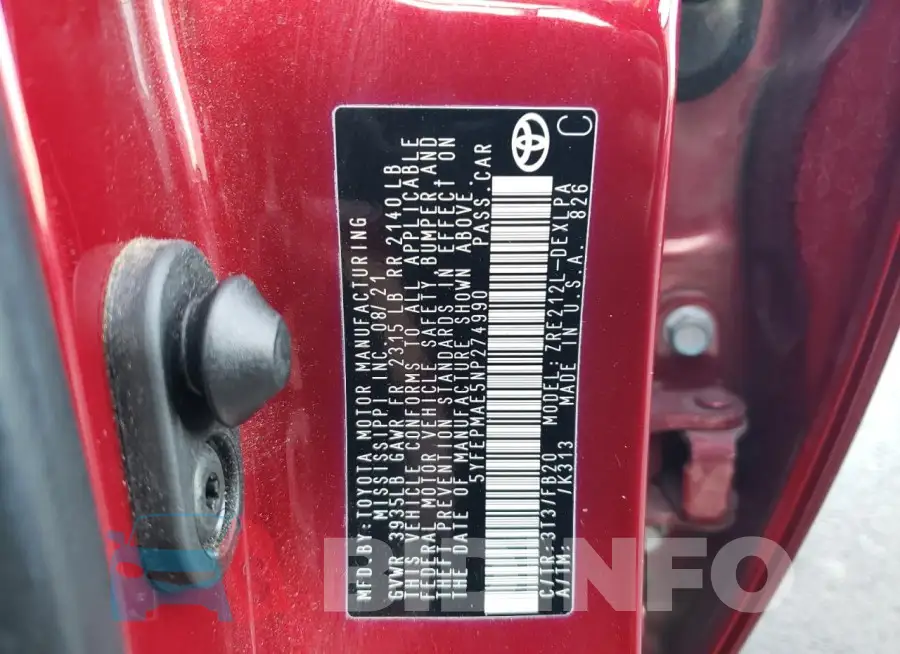 5YFEPMAE5NP274990 Photo# 13