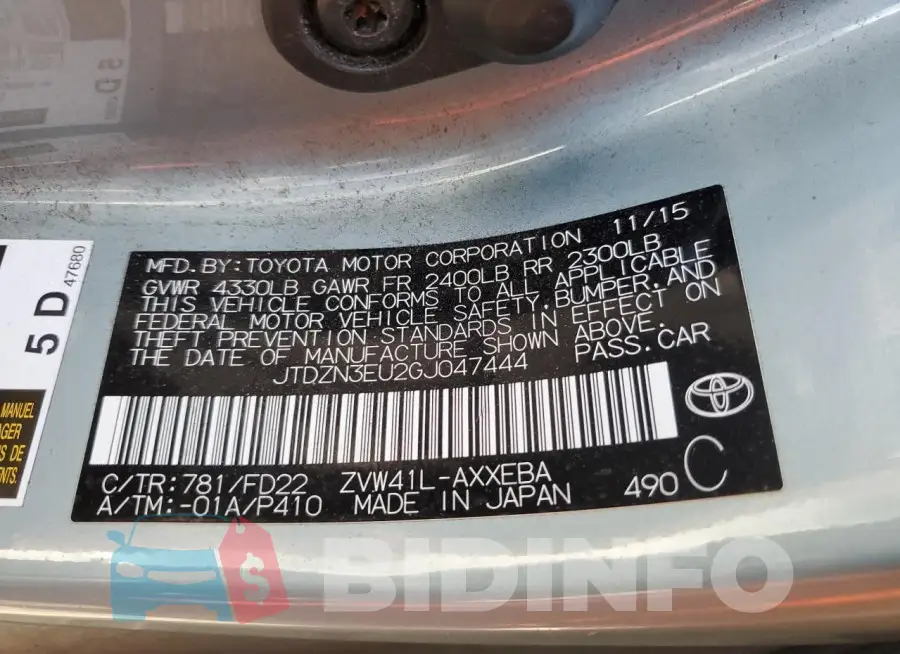JTDZN3EU2GJ047444 Photo# 12
