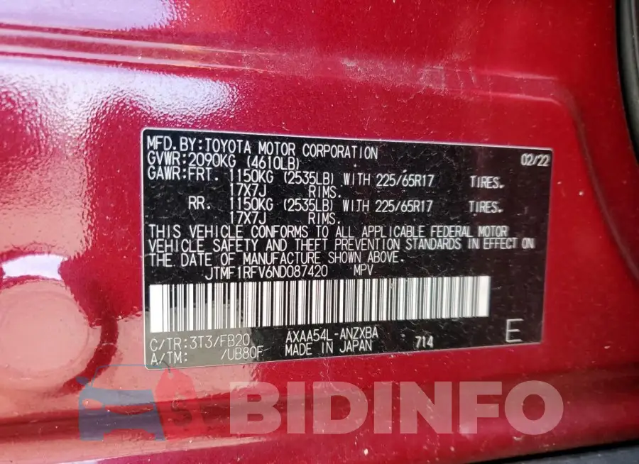 JTMF1RFV6ND087420 Photo# 12