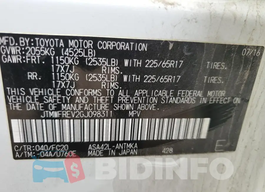 JTMWFREV2GJ098311 Photo# 12