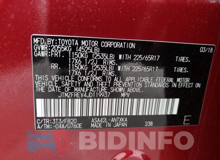 JTMZFREV4JD119937 Photo# 12