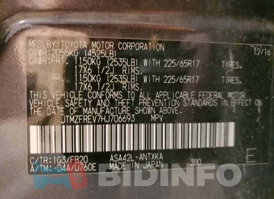 JTMZFREV7HJ706693 Photo# 14