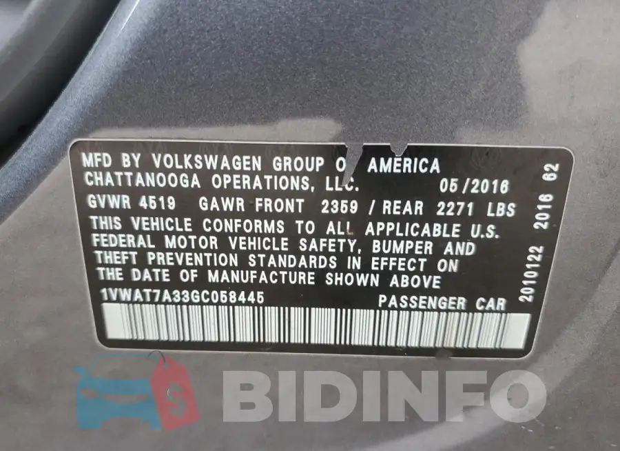 1VWAT7A33GC058445 Photo# 12