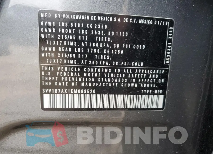 3VV1B7AX1KM089520 Photo# 13