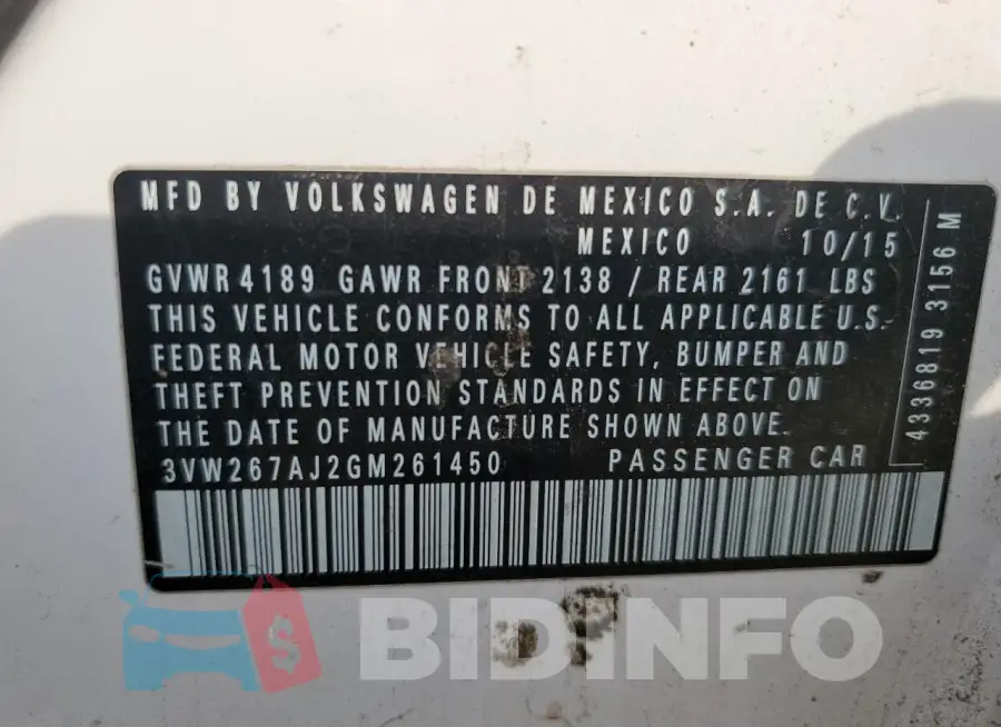 3VW267AJ2GM261450 Photo# 12