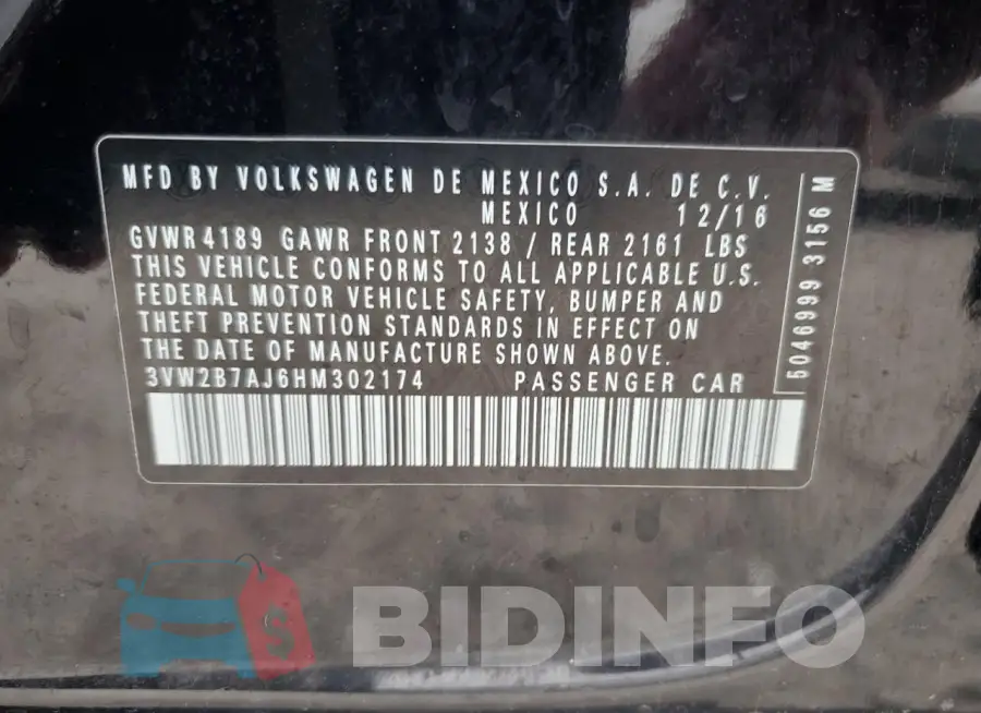 3VW2B7AJ6HM302174 Photo# 12