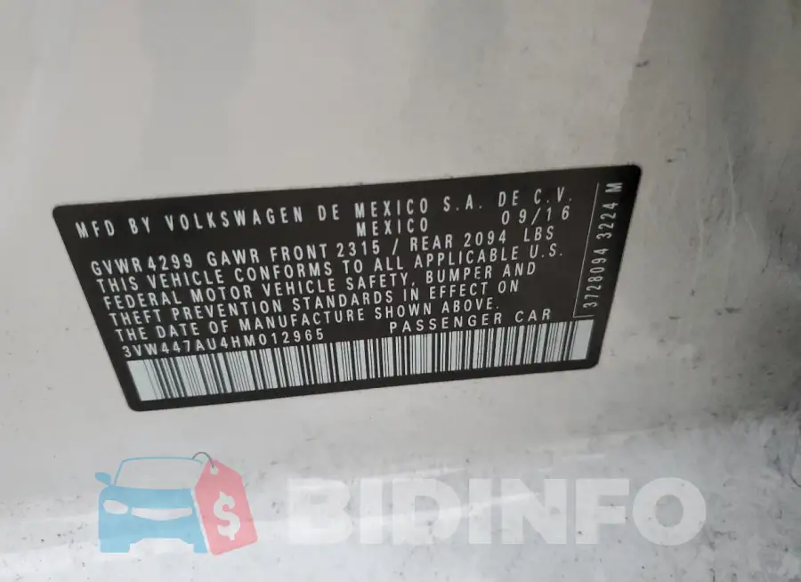 3VW447AU4HM012965 Photo# 12