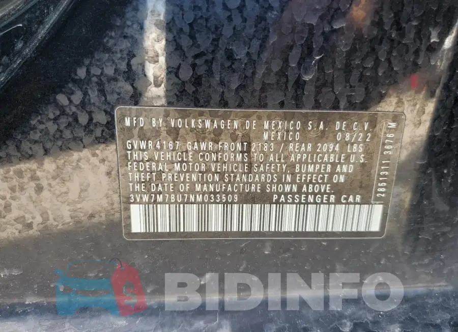 3VW7M7BU7NM033509 Photo# 12