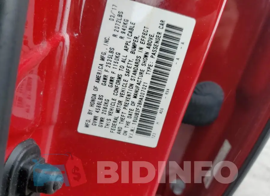 19UUB2F38HA007021 Photo# 12