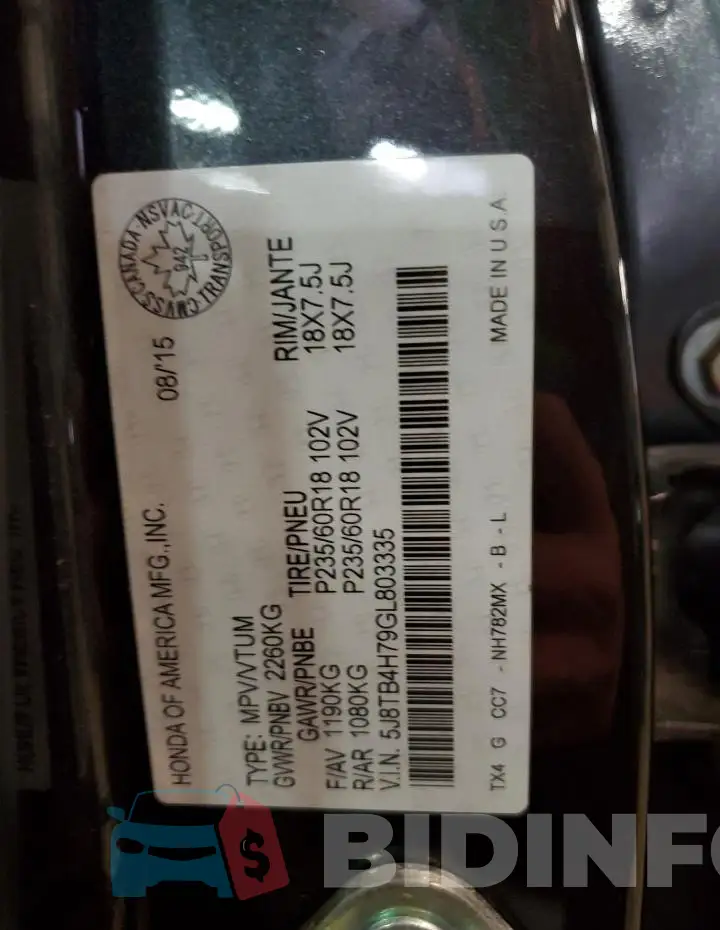 5J8TB4H79GL803335 Photo# 13