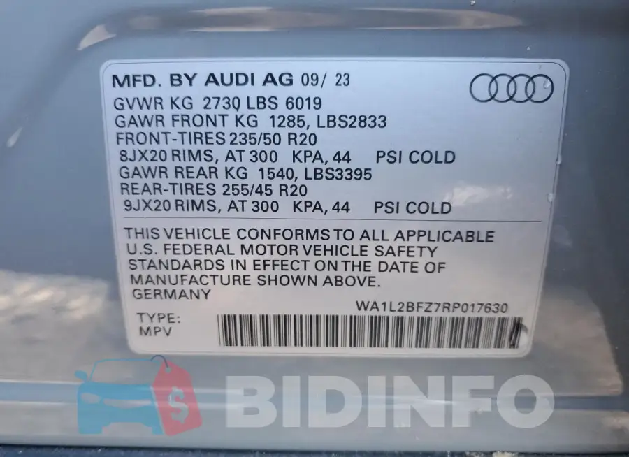 WA1L2BFZ7RP017630 Photo# 14