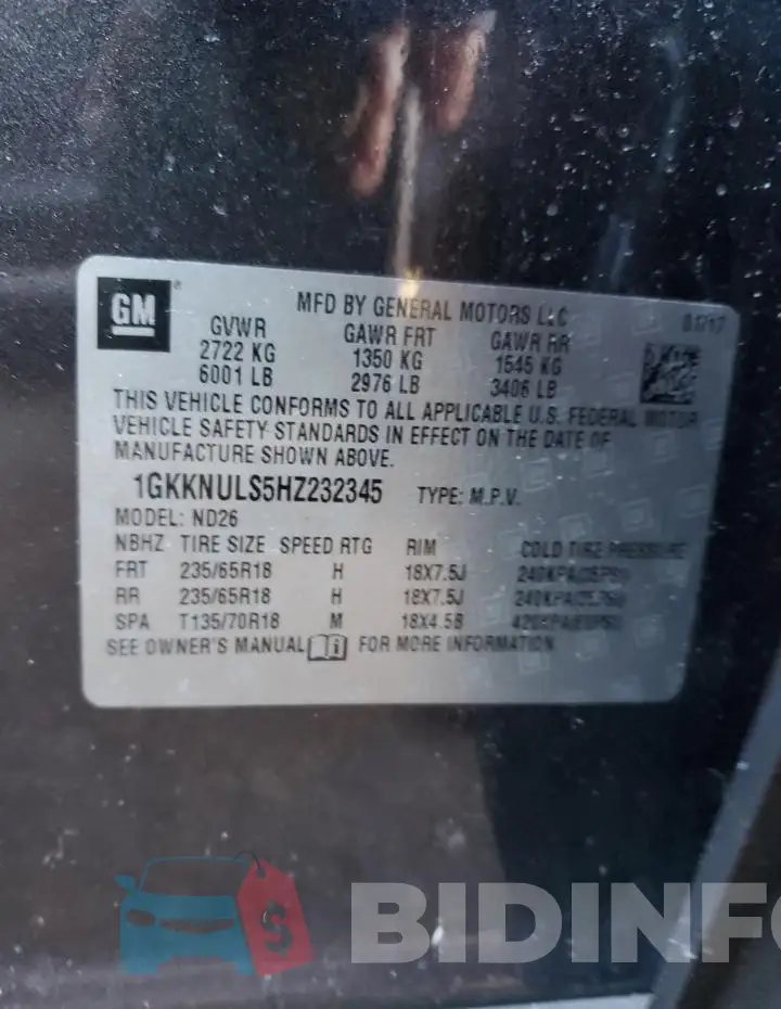 1GKKNULS5HZ232345 Photo# 13