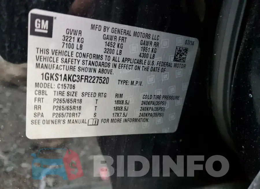 1GKS1AKC3FR227520 Photo# 14